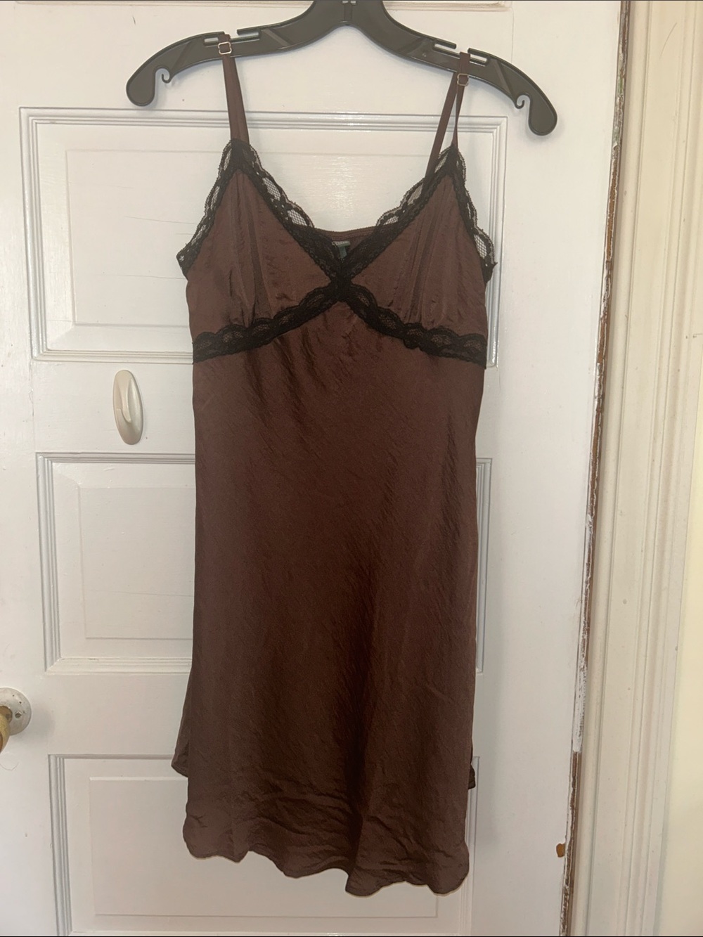 wild fable Brown Slip Dress with Black Lace Trim